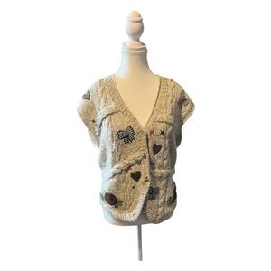 Vintage Chaus Women's Beige Knit Vest L Embroidered‎ Casual Fall Sleeveless